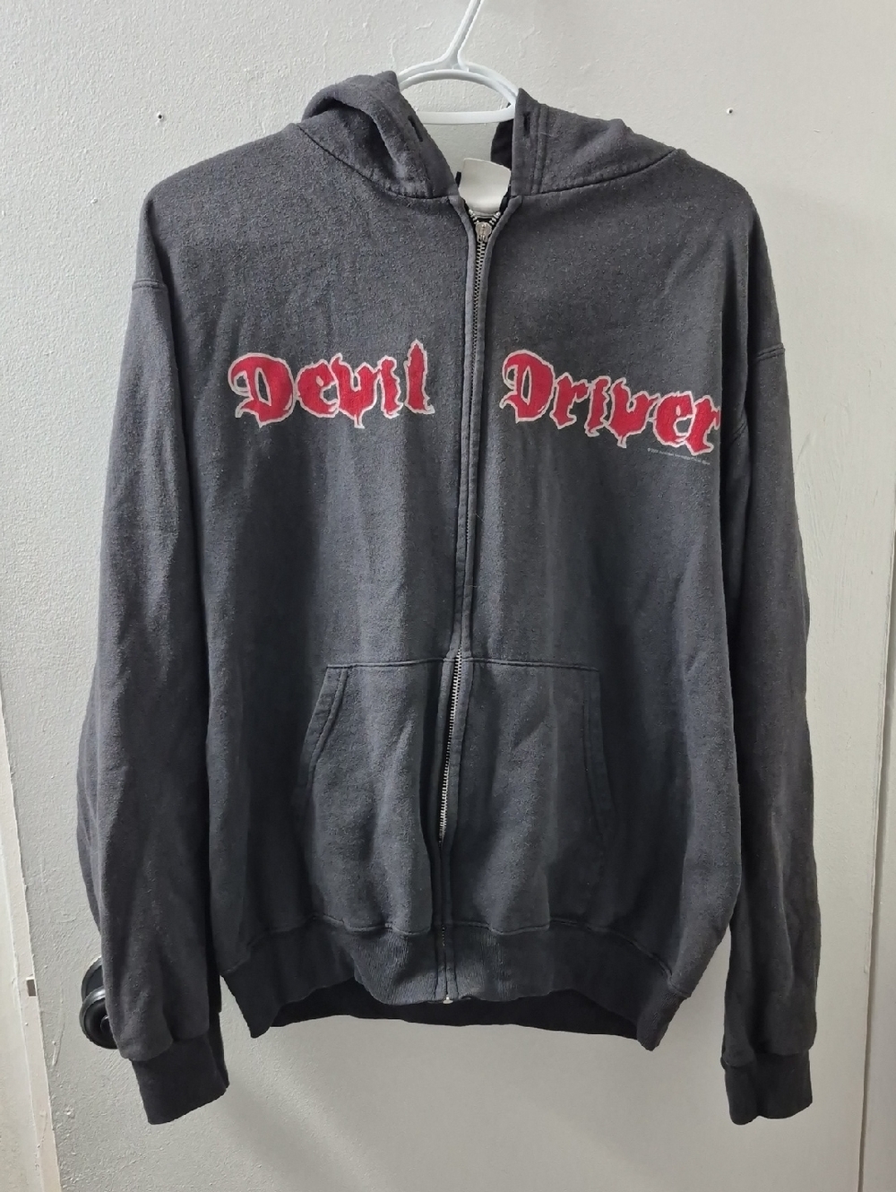 Vintage 2005 'DevilDriver' Zip-Up Hoodie in Black with Red Logo